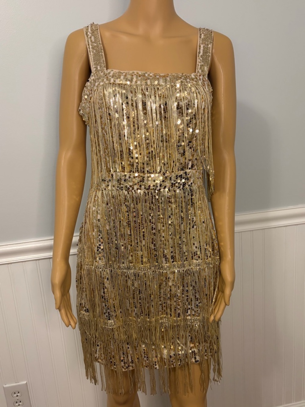 SHEIN Gold Sequin Fringe Mini Dress